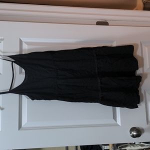 Black spaghetti strap mid-length flowy dress